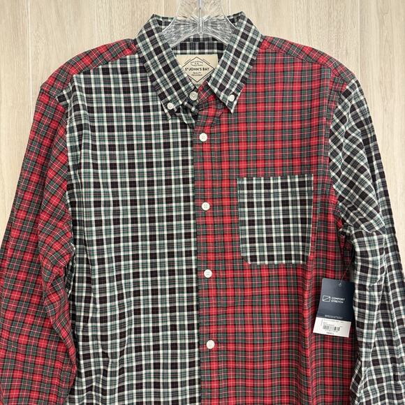 St. Johns Bay Shirt Mens Small Red Black Tartan Mashup Long Sleeve Button-Down - Picture 9 of 14